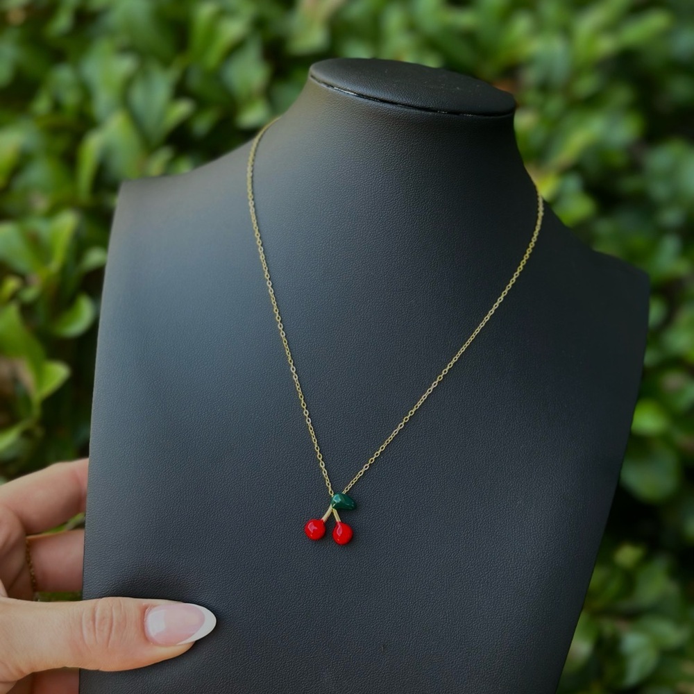 Water Resistant Cherry Pendant Adjustable Necklace